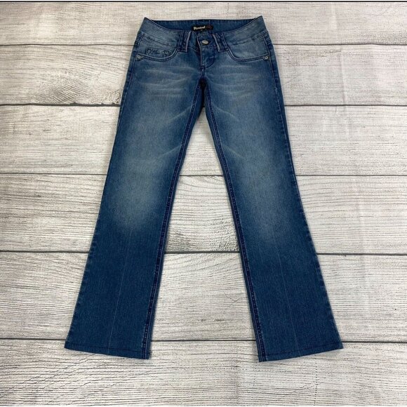 Rewind Rhinestone Jeans Women Size 3 Denim Jeweled Straight Leg Pants - Stretch - Picture 1 of 14